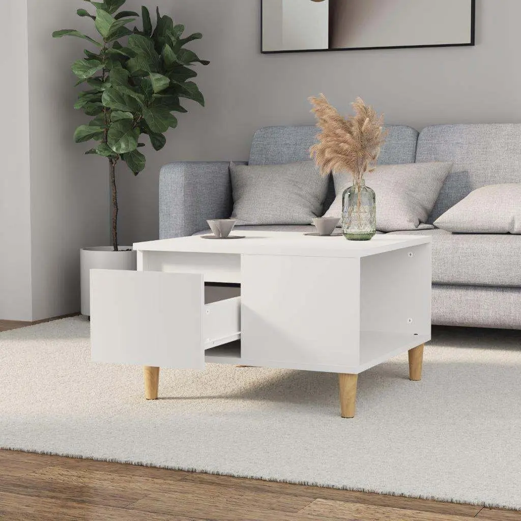 Coffee Table White Modern Living Room Accent Table with Drawer Storage