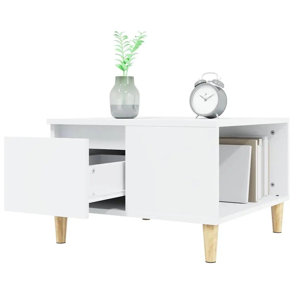 Coffee Table White Modern Living Room Accent Table with Drawer Storage