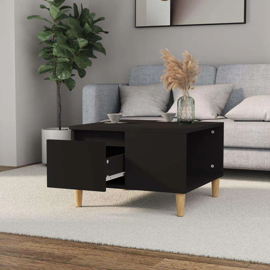 Coffee Table Black 55x55x36.5cm Open Compartment Drawer Storage Living Room