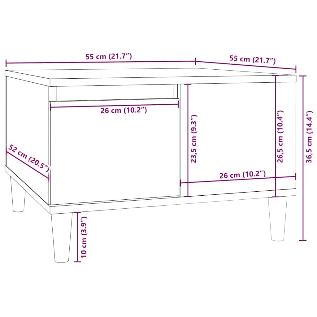 Coffee Table Black 55x55x36.5cm Open Compartment Drawer Storage Living Room