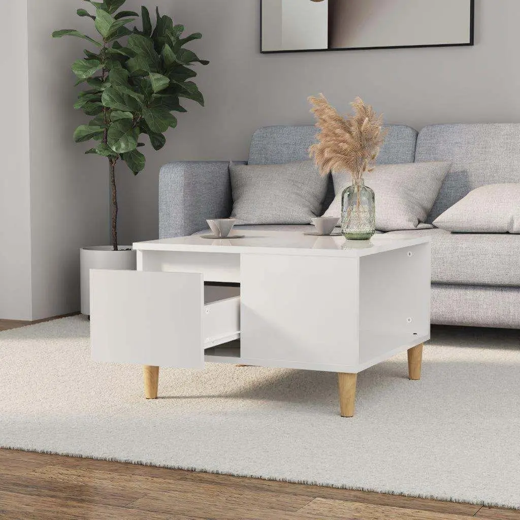 Coffee Table High Gloss White Modern Living Room Accent Table with Storage