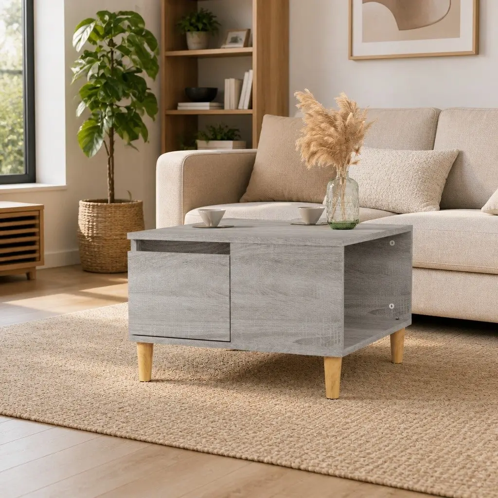Coffee Table Grey Sonoma 55x55x36.5 cm with Storage Drawer Open Compartment