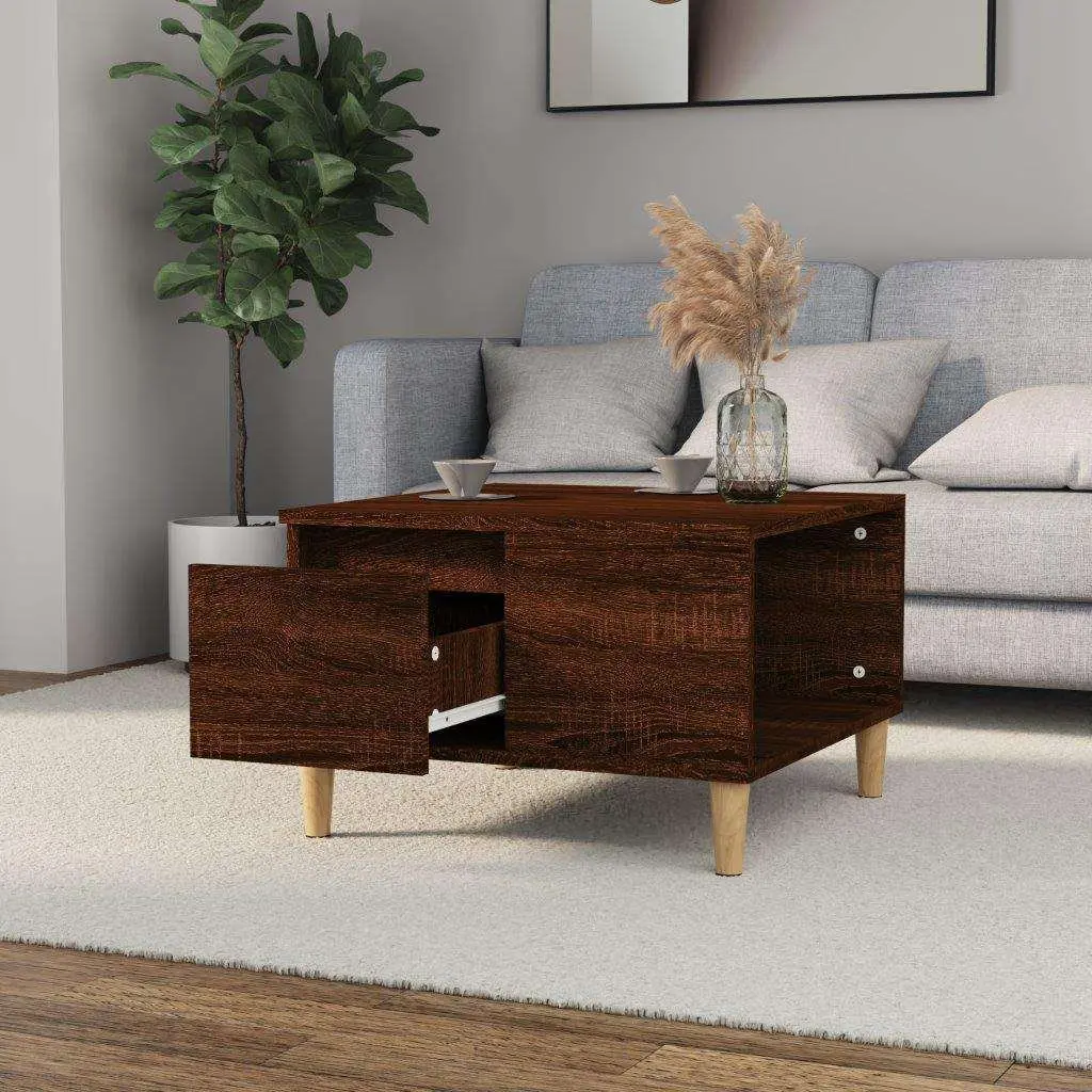 Coffee Table Brown Oak 55x55x36.5 cm with Storage Drawer Open Compartment