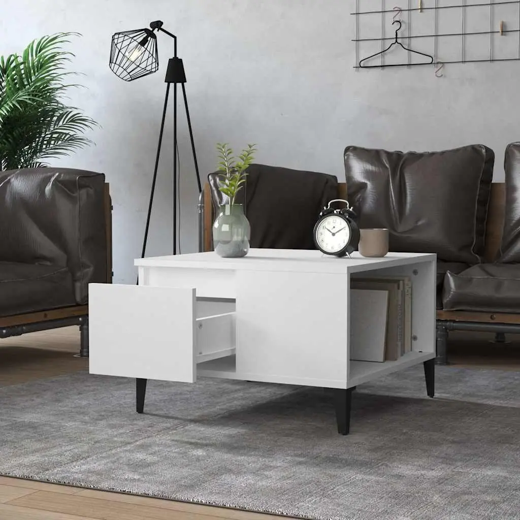 Coffee Table White 55x55x36.5 cm with Storage Drawer Open Compartment Living