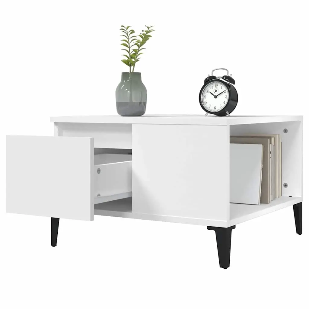 Coffee Table White 55x55x36.5 cm with Storage Drawer Open Compartment Living