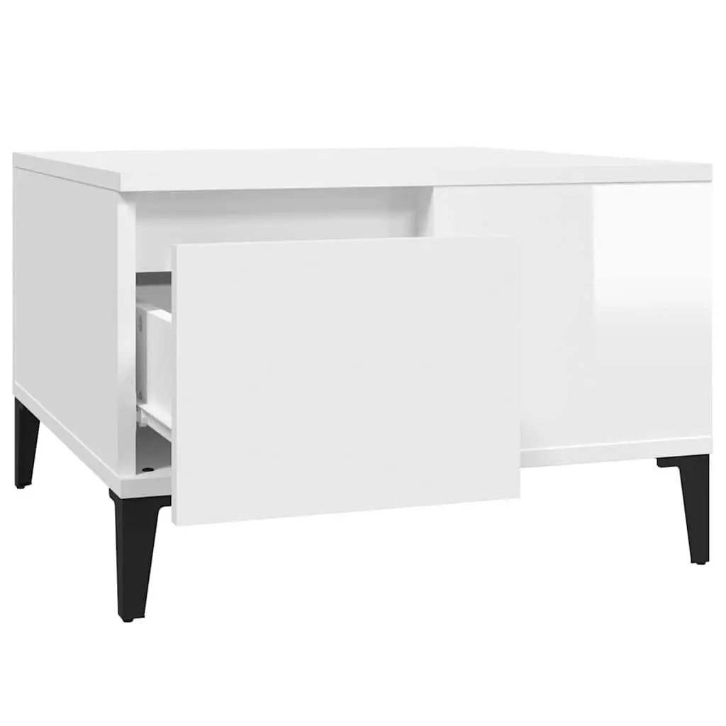 Coffee Table High Gloss White Storage Compartment Drawer Modern Living Room