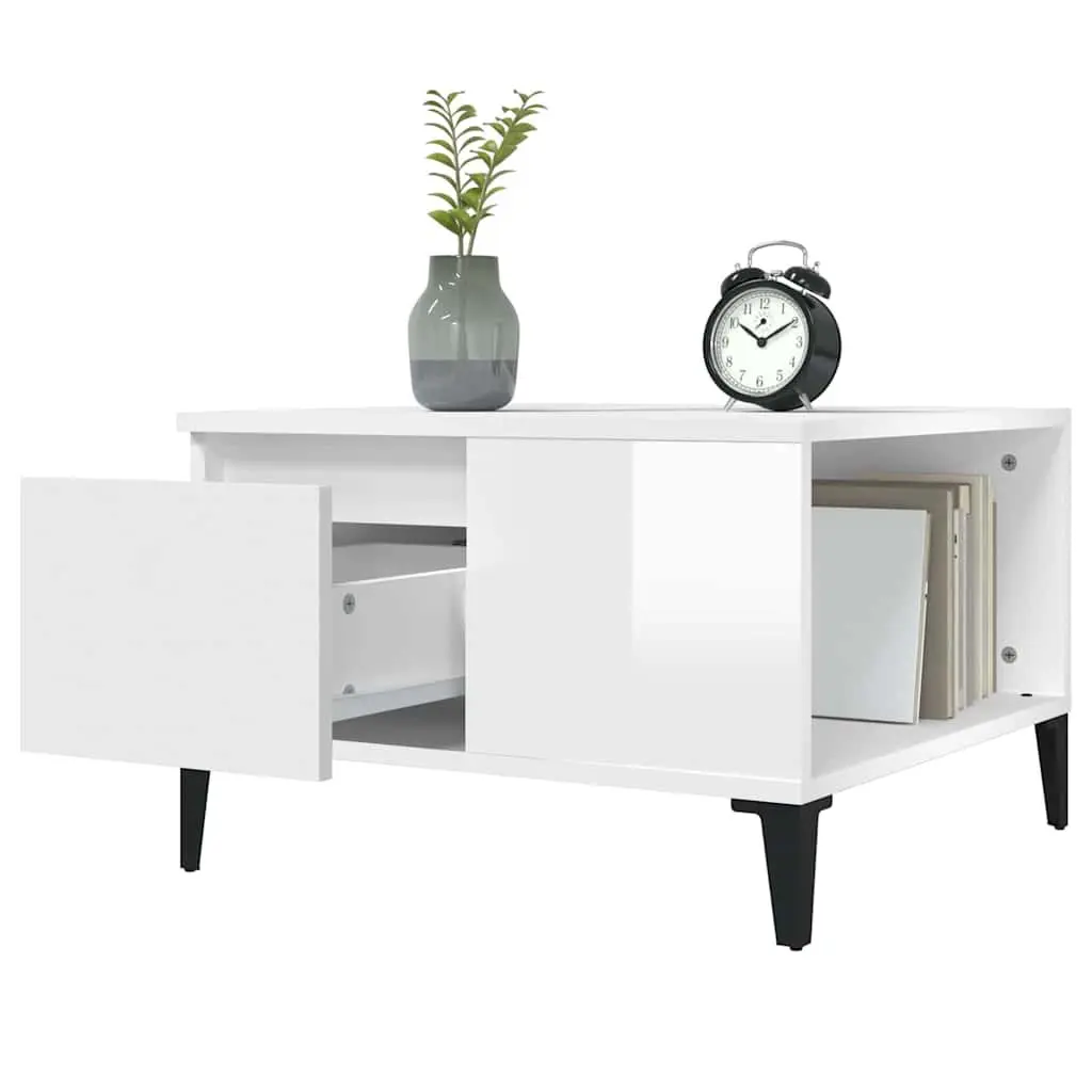Coffee Table High Gloss White Storage Compartment Drawer Modern Living Room