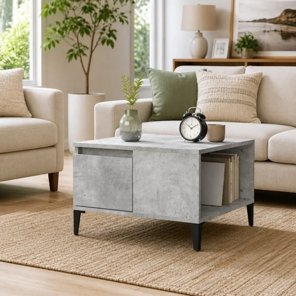 Coffee Table Grey Engineered Wood 55x55x36.5cm Drawer Storage Living Room