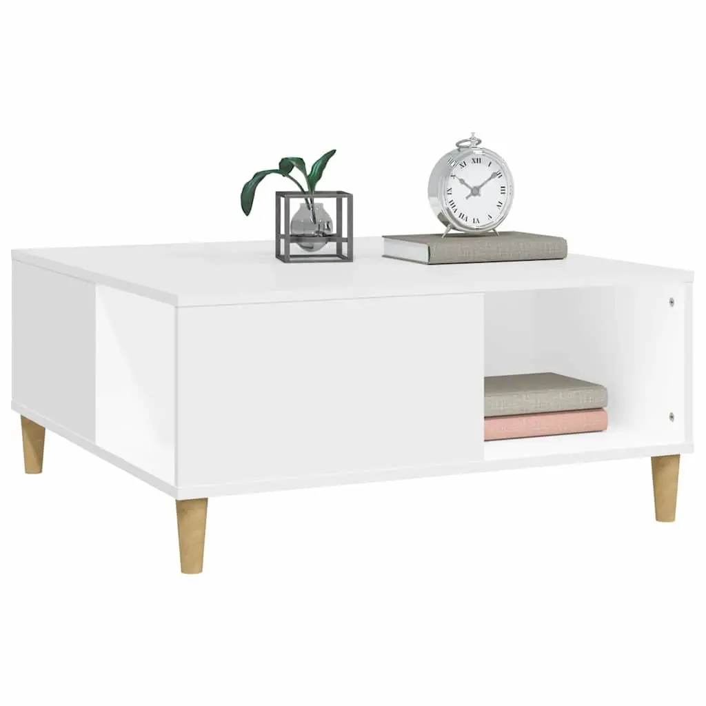 White Coffee Table with Storage Compartments Modern Living Room Accent Furniture