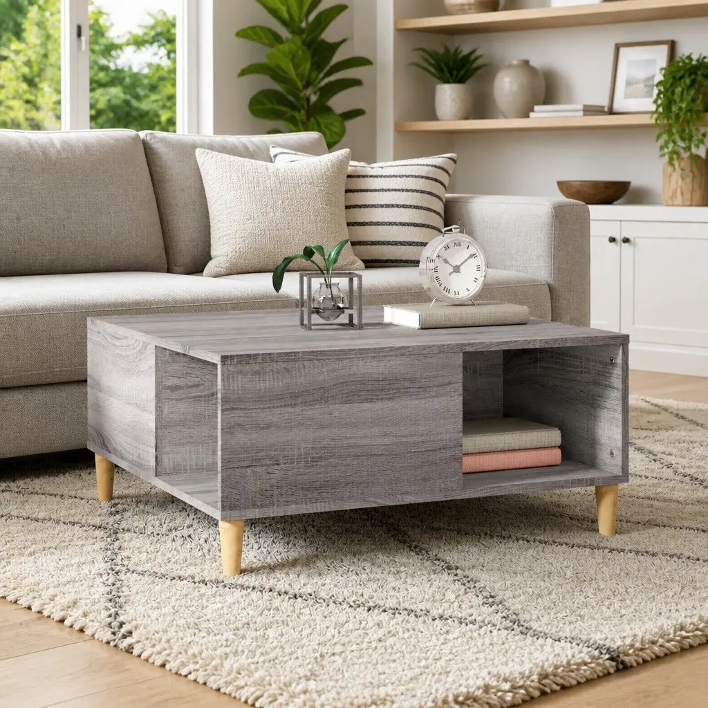 Coffee Table for Living Room Grey Sonoma 80x80x36.5cm with Storage Compartments