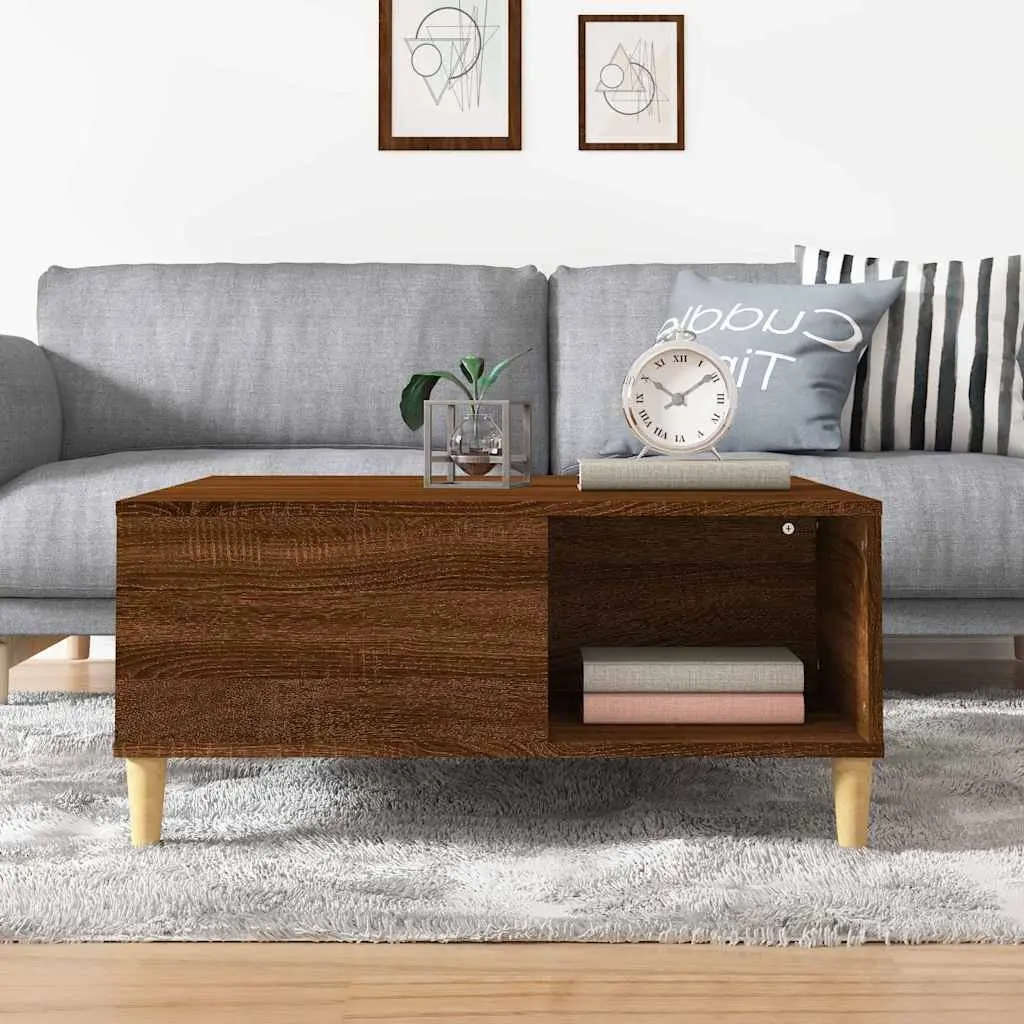 Coffee Table Brown Oak 80x80x36.5cm Engineered Wood Storage Compartments