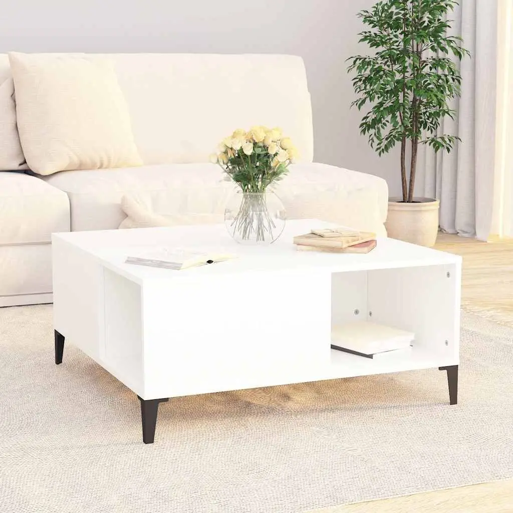 White Coffee Table with Storage Compartments Modern Living Room Accent Furniture