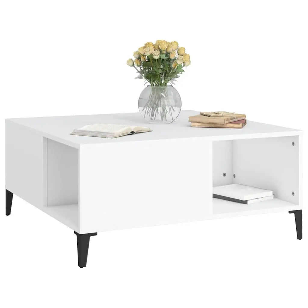 White Coffee Table with Storage Compartments Modern Living Room Accent Furniture