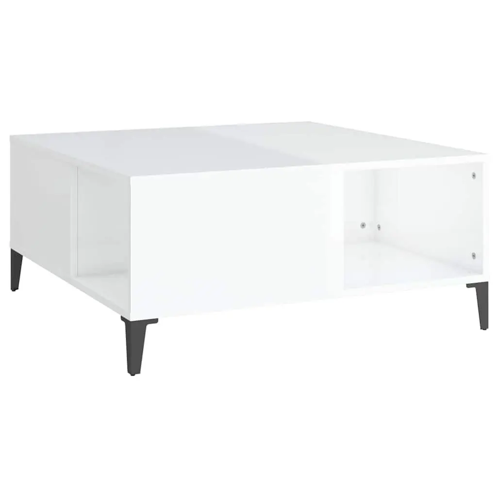 Coffee Table White High Gloss Storage Compartments Engineered Wood 80x80x36.5cm