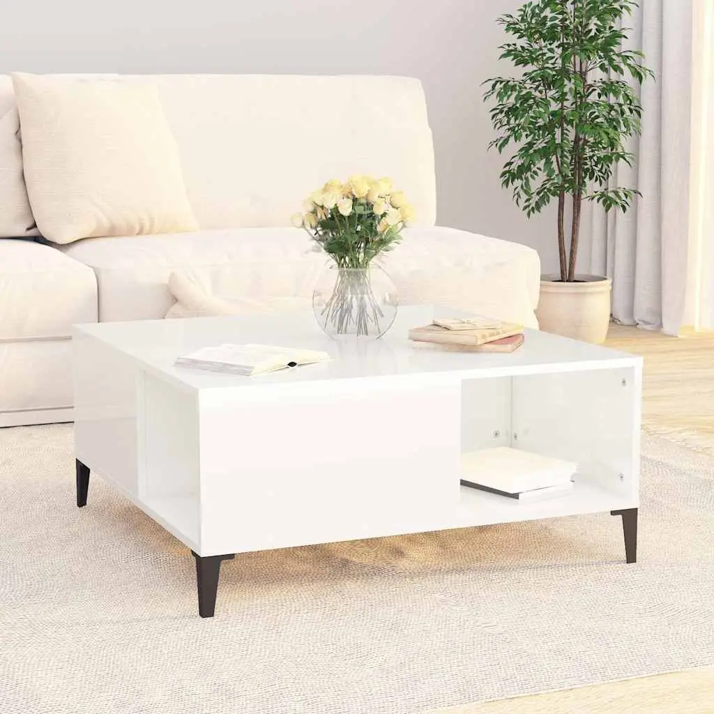 Coffee Table White High Gloss Storage Compartments Engineered Wood 80x80x36.5cm