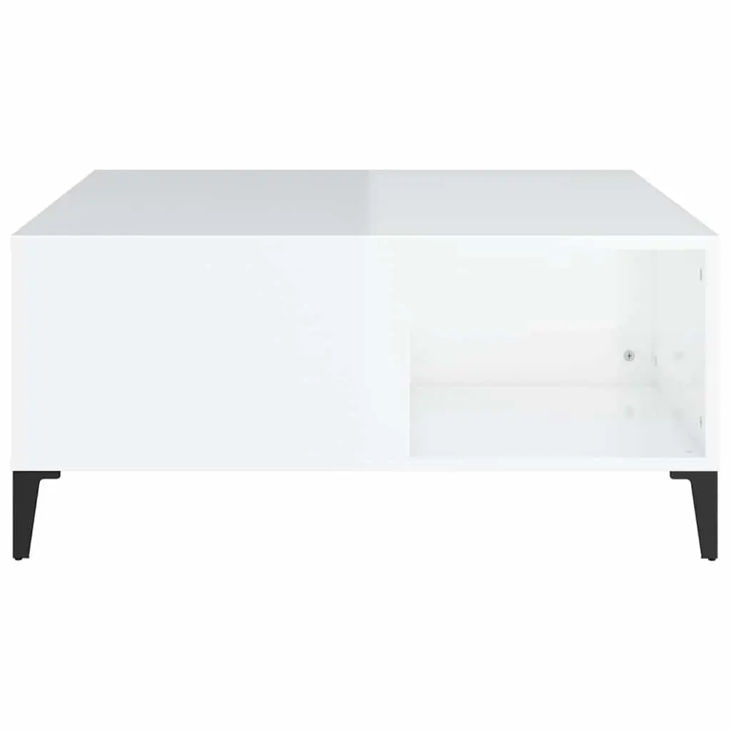 Coffee Table White High Gloss Storage Compartments Engineered Wood 80x80x36.5cm