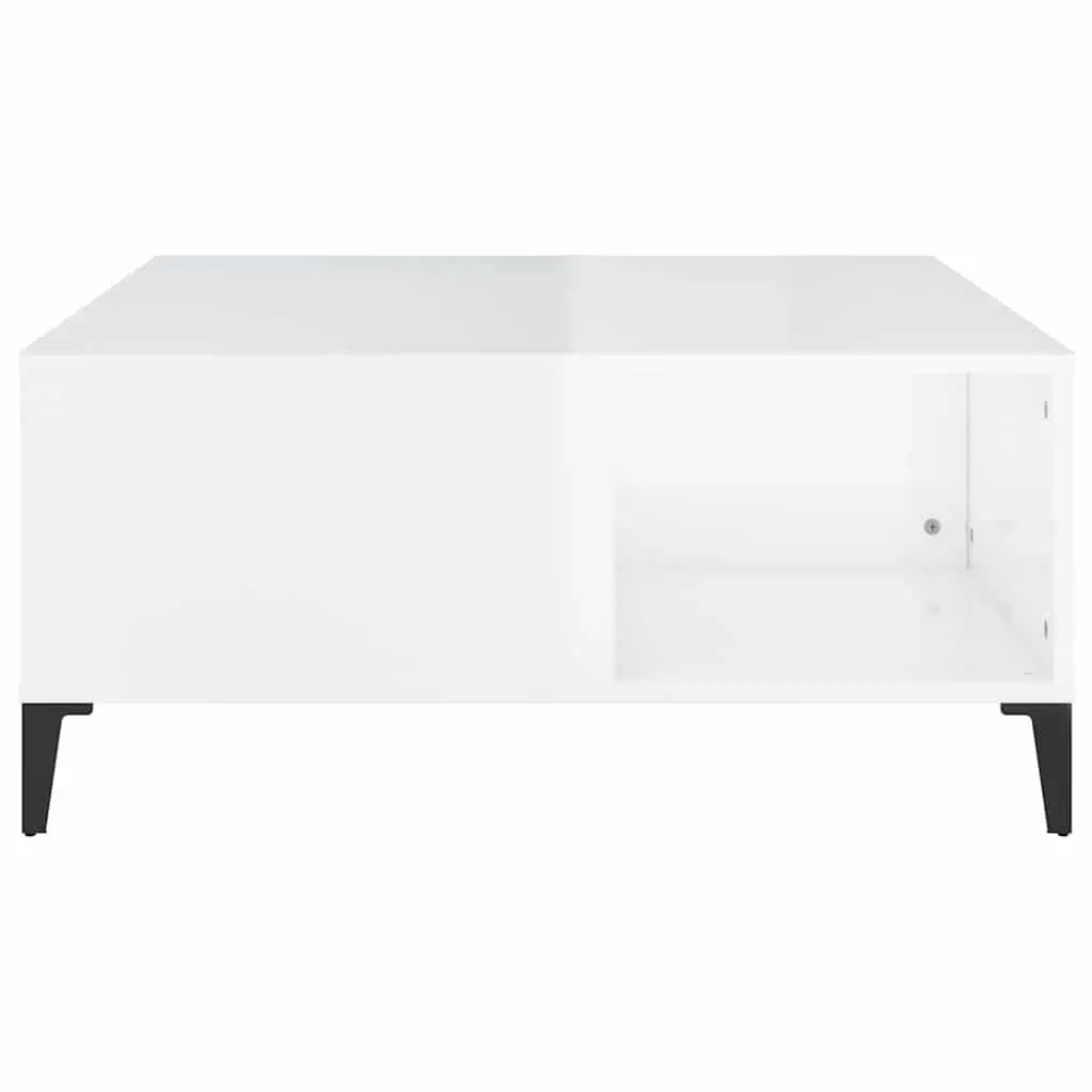 Coffee Table White High Gloss Storage Compartments Engineered Wood 80x80x36.5cm