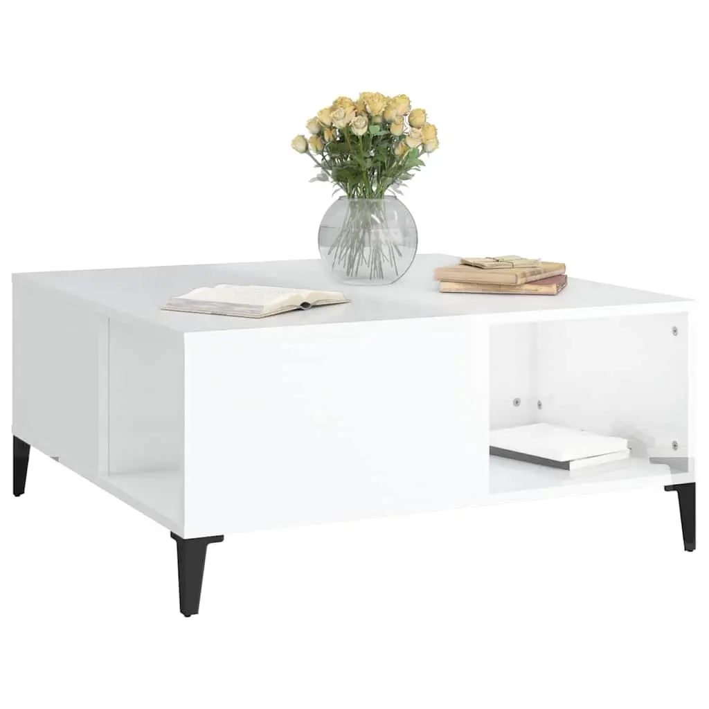 Coffee Table White High Gloss Storage Compartments Engineered Wood 80x80x36.5cm
