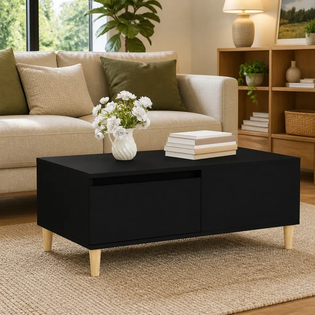 Coffee Table Black 90x50x36.5 cm with Drawer Storage Living Room Furniture