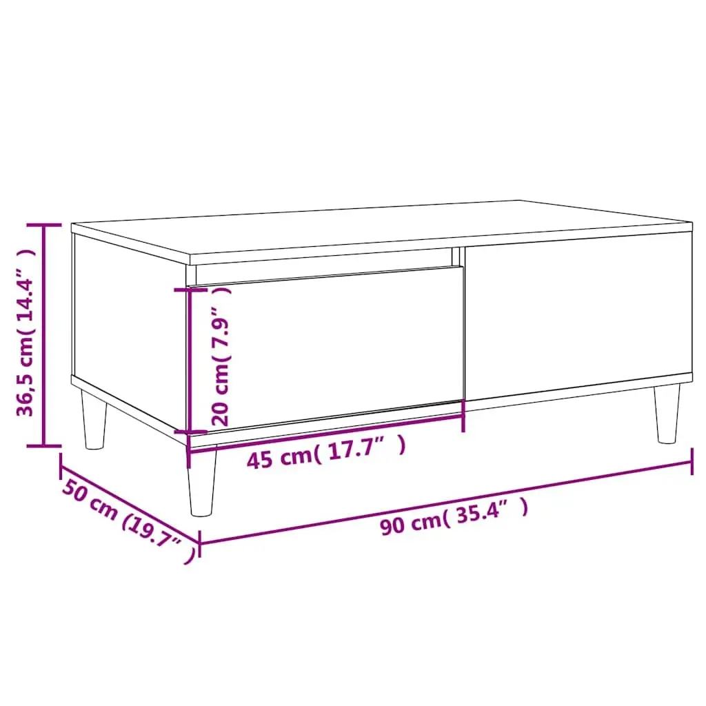Coffee Table Black 90x50x36.5 cm with Drawer Storage Living Room Furniture