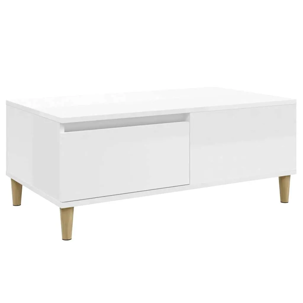 Coffee Table Living Room 90L x 50W x 36.5H cm High Gloss White with Drawer