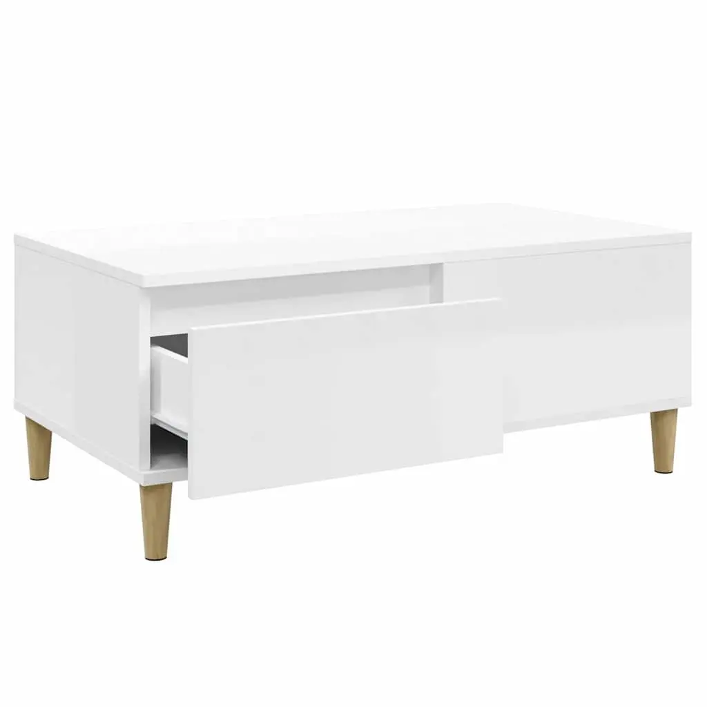 Coffee Table Living Room 90L x 50W x 36.5H cm High Gloss White with Drawer