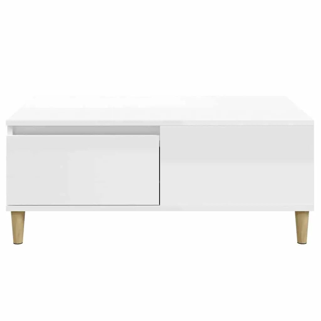 Coffee Table Living Room 90L x 50W x 36.5H cm High Gloss White with Drawer