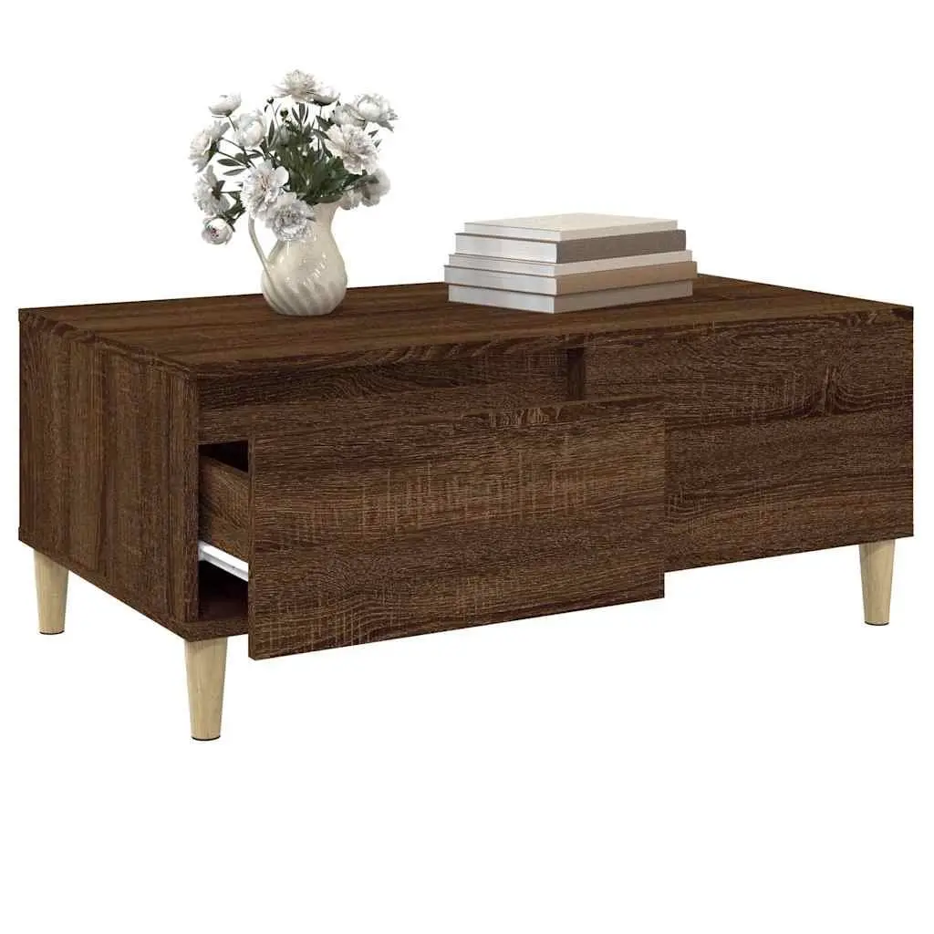 Coffee Table Brown Oak 90x50x36.5 cm Engineered Wood with Drawer Storage