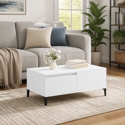 Coffee Table Dimensions: 90x50cm with White Storage Drawer