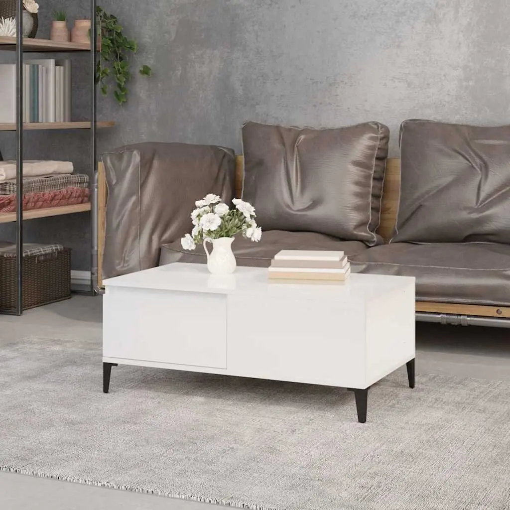 Coffee Table High Gloss White 90x50x36.5 cm Storage Drawer Side Table Furniture