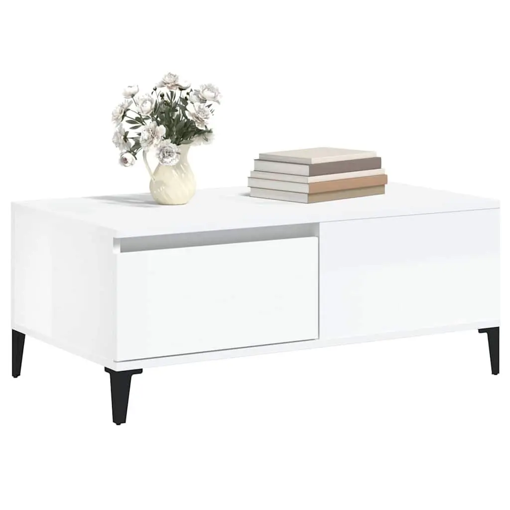 Coffee Table High Gloss White 90x50x36.5 cm Storage Drawer Side Table Furniture