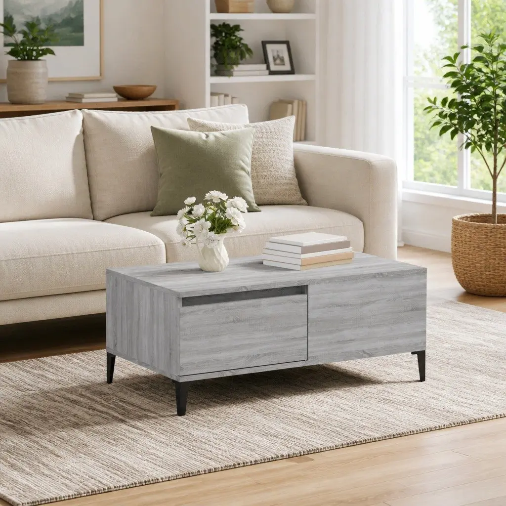 Coffee Table Grey Sonoma with Drawer Storage Living Room Accent Side Table