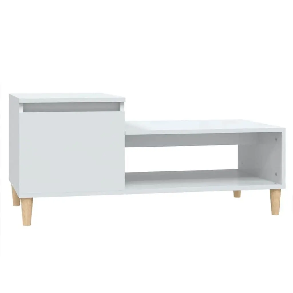 Coffee Table High Gloss White Storage Compartment Shelf Living Room Accent