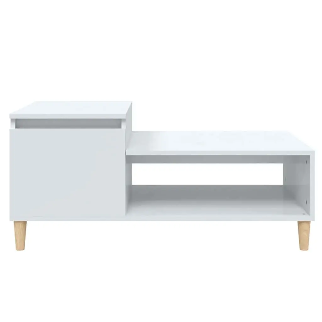 Coffee Table High Gloss White Storage Compartment Shelf Living Room Accent
