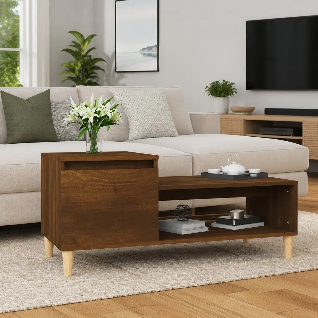 Coffee Table Living Room 100 x 50 x 45 cm Brown Oak Engineered Wood Storage Compartment