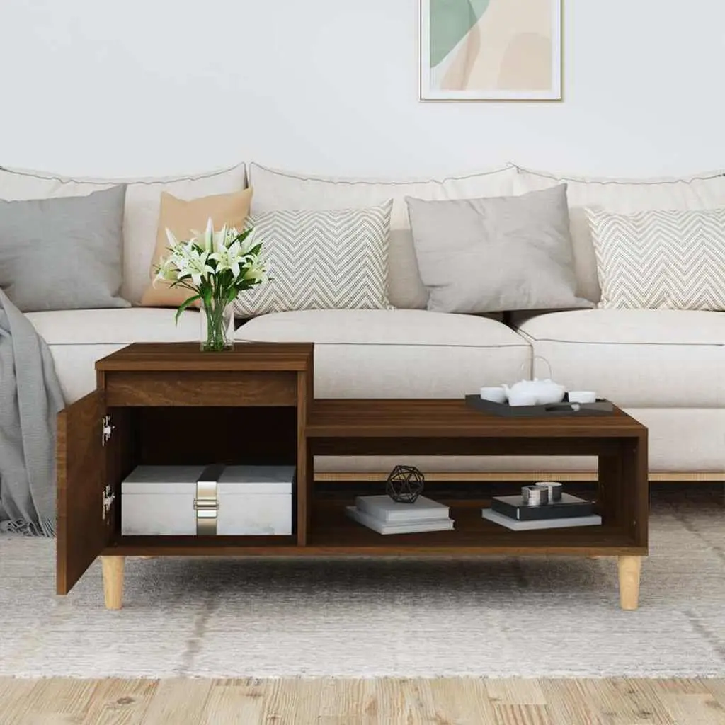 Coffee Table Living Room 100 x 50 x 45 cm Brown Oak Engineered Wood Storage Compartment