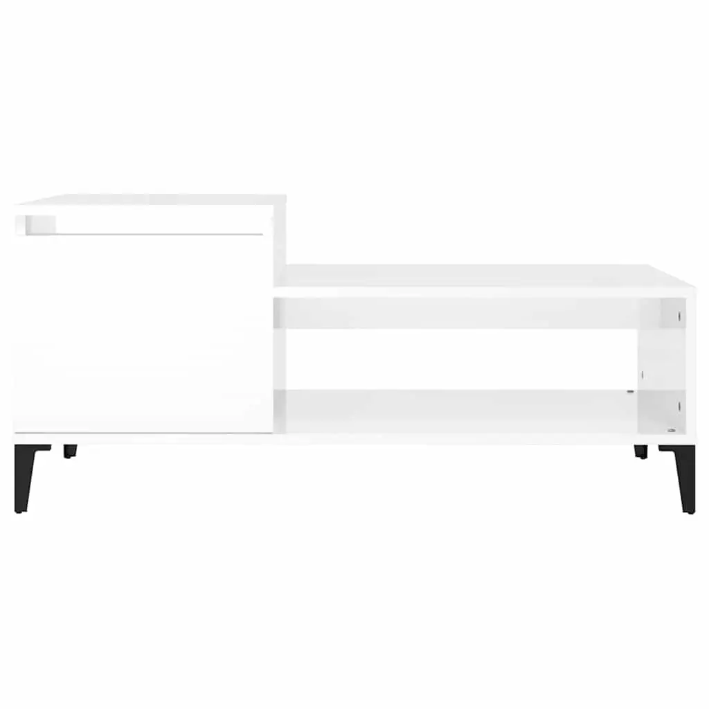 Coffee Table High Gloss White Storage Compartment Shelf Living Room Accent