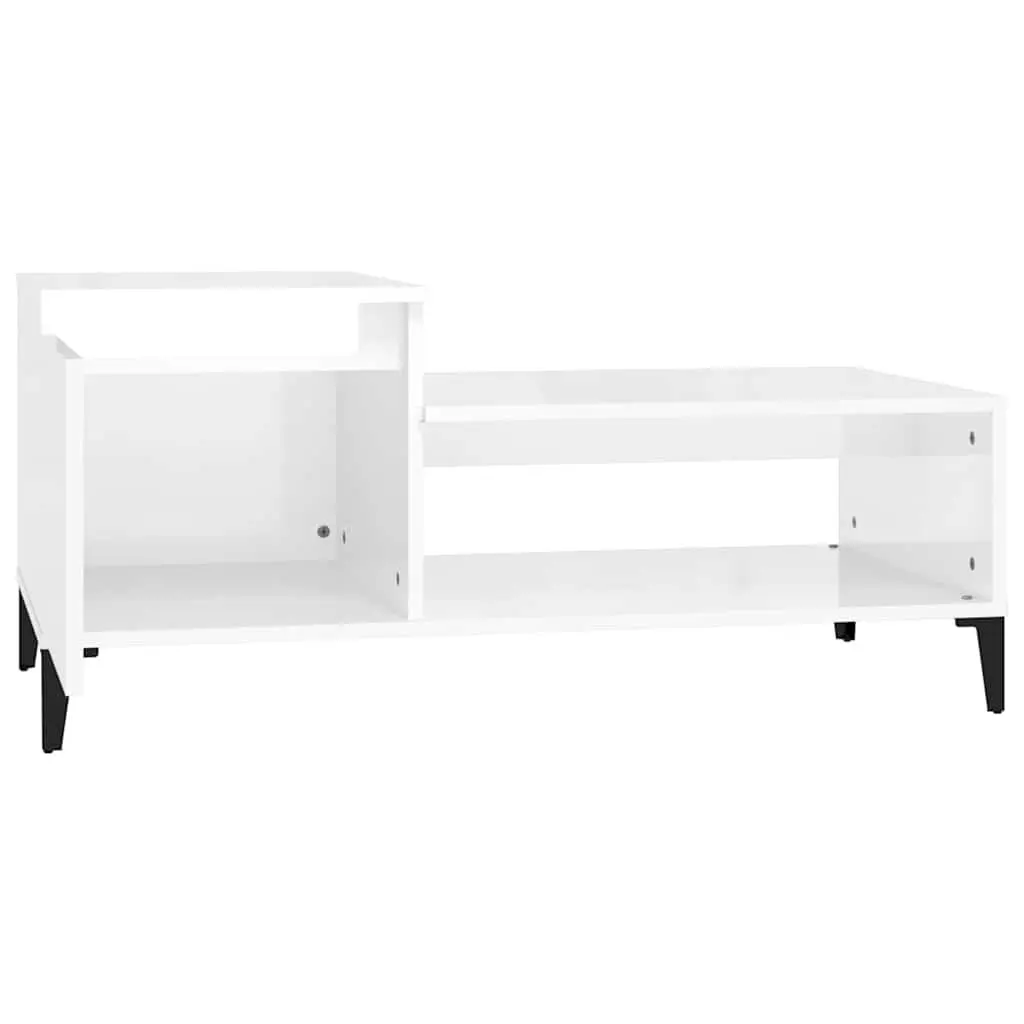 Coffee Table High Gloss White Storage Compartment Shelf Living Room Accent