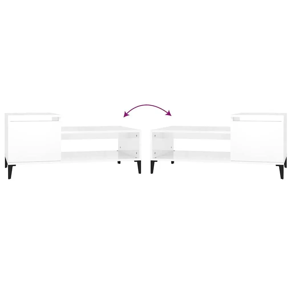 Coffee Table High Gloss White Storage Compartment Shelf Living Room Accent
