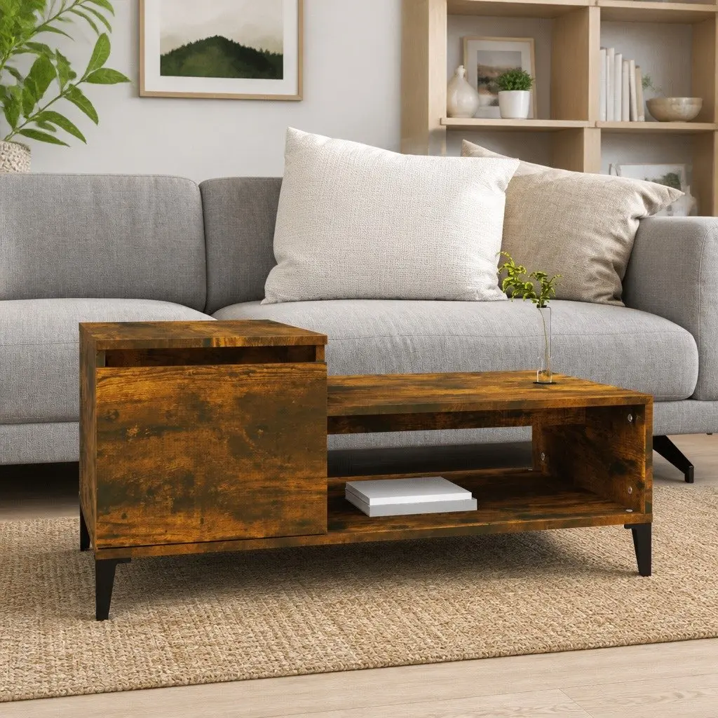 Coffee Table with Storage Compartment Shelf Brown Engineered Wood 100x50x45cm