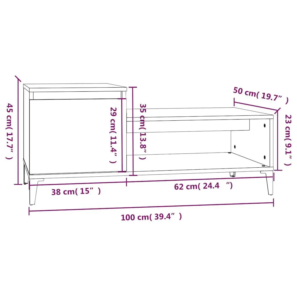 Coffee Table with Storage Compartment Shelf Brown Engineered Wood 100x50x45cm