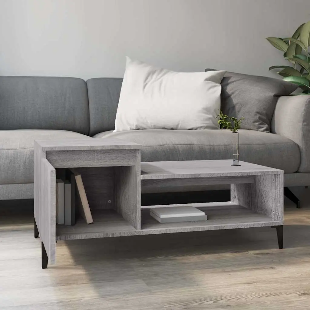 Coffee Table Grey Sonoma with Storage Compartment Shelf and Door Engineered Wood