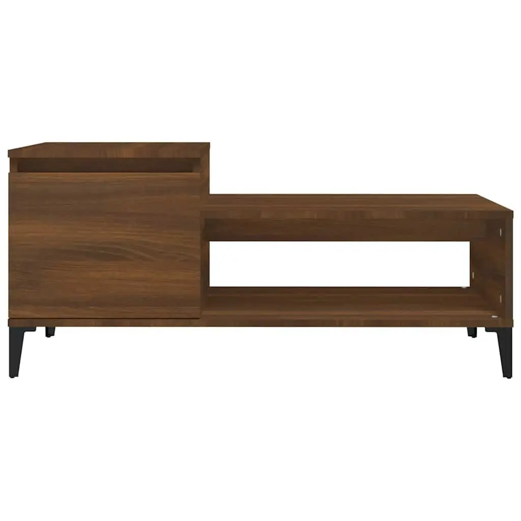 Coffee Table Brown Oak Engineered Wood Storage Compartment Shelf Door