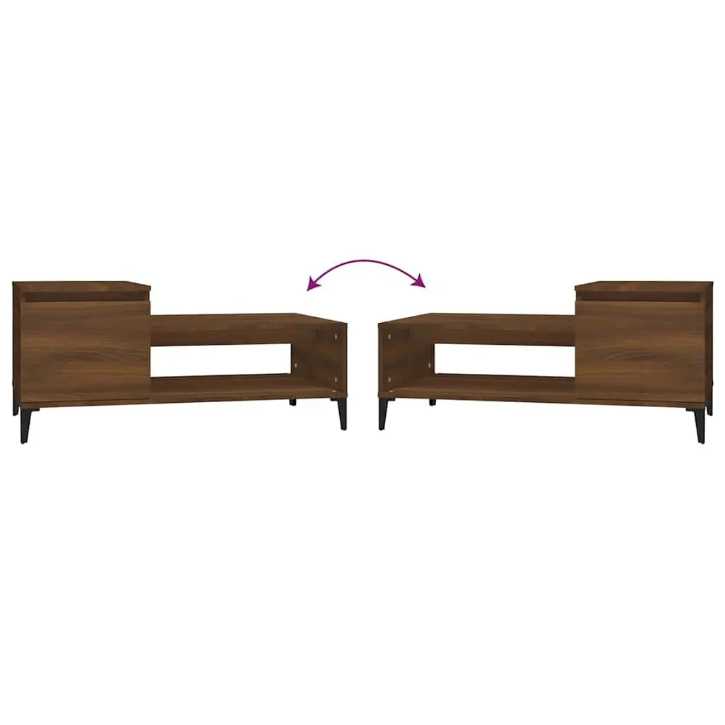 Coffee Table Brown Oak Engineered Wood Storage Compartment Shelf Door