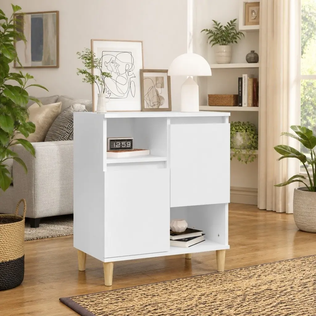 Sideboard White Storage Cabinet 4 Compartments 2 Doors Engineered Wood Furniture