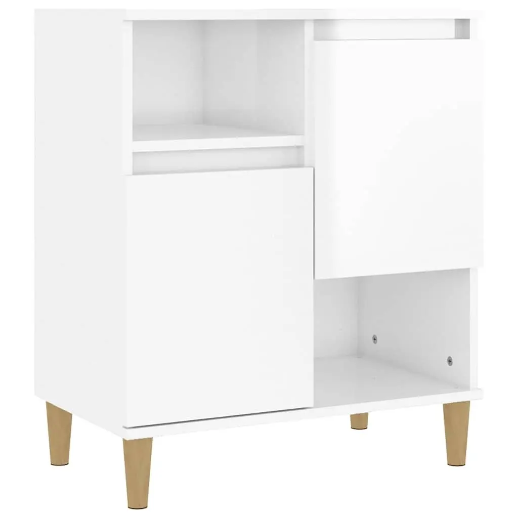 White High Gloss Sideboard Storage Cabinet 60x35x70cm Engineered Wood with Doors