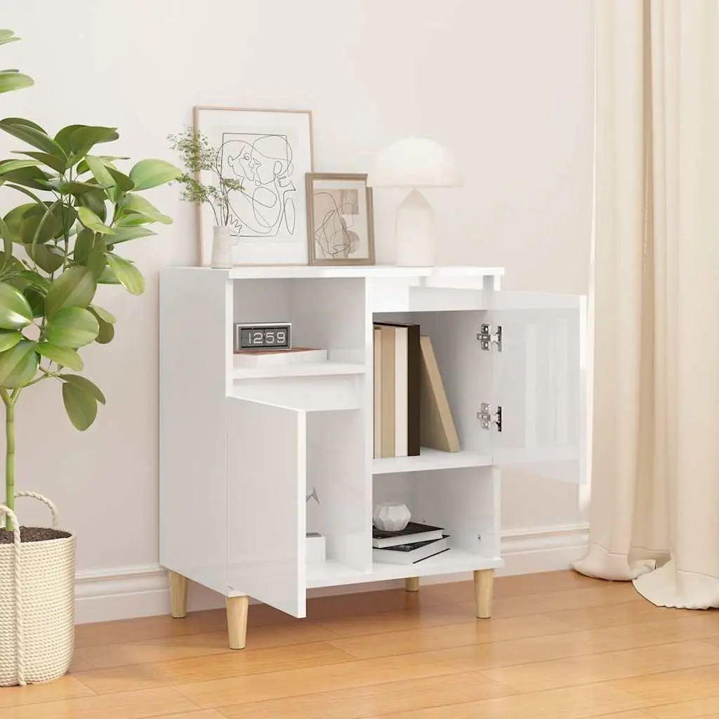 White High Gloss Sideboard Storage Cabinet 60x35x70cm Engineered Wood with Doors