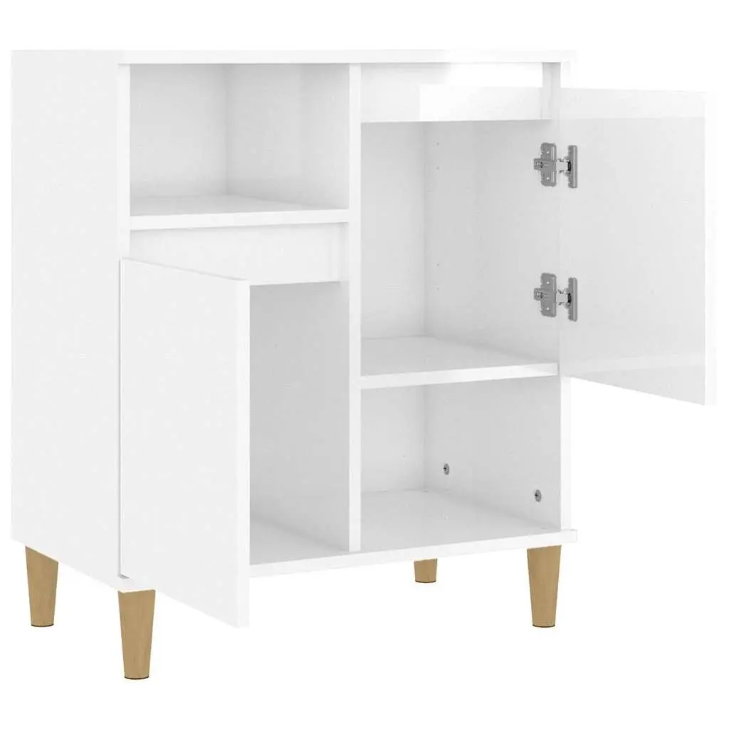 White High Gloss Sideboard Storage Cabinet 60x35x70cm Engineered Wood with Doors