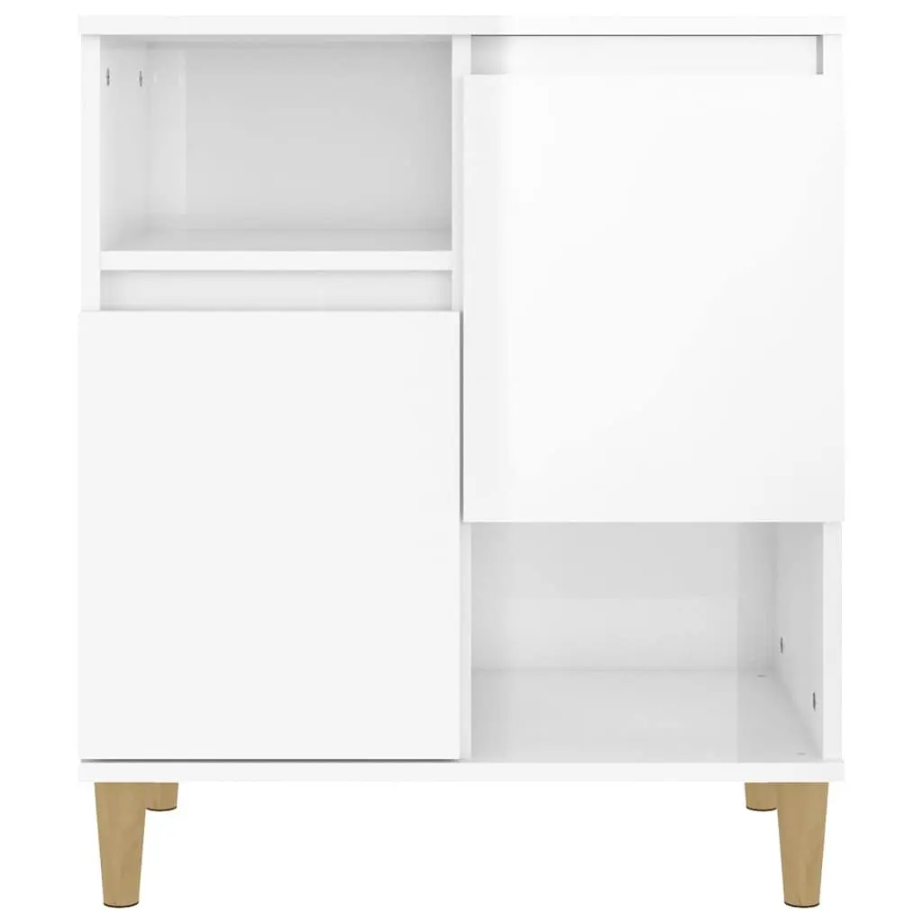 White High Gloss Sideboard Storage Cabinet 60x35x70cm Engineered Wood with Doors
