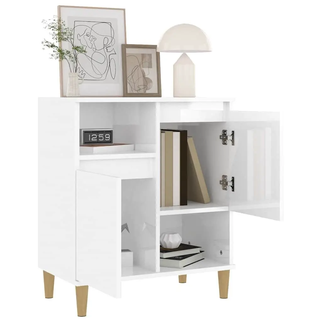 White High Gloss Sideboard Storage Cabinet 60x35x70cm Engineered Wood with Doors